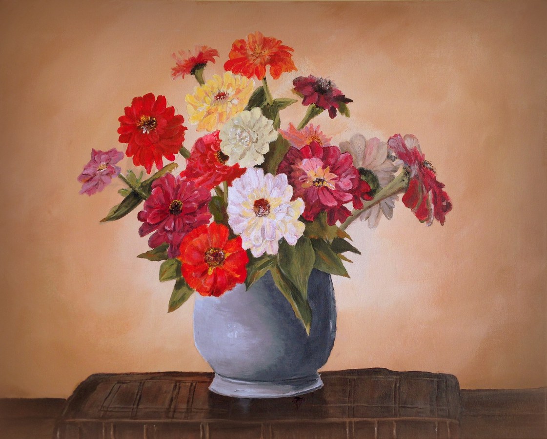 Flowers in a Gray Pot