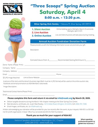 "Three Scoops" Spring Auction - National Speakers Association – District of Columbia Chapter