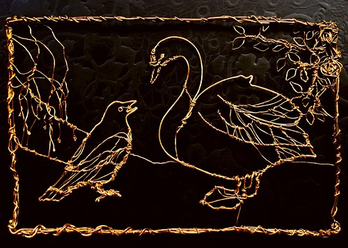 The Raven and the Swan (wire illustration)