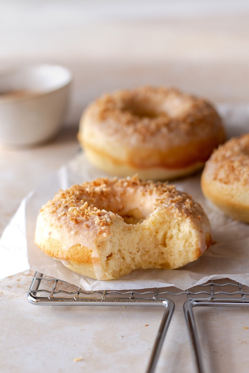 Lemon Donuts with Toasted Coconut Glaze