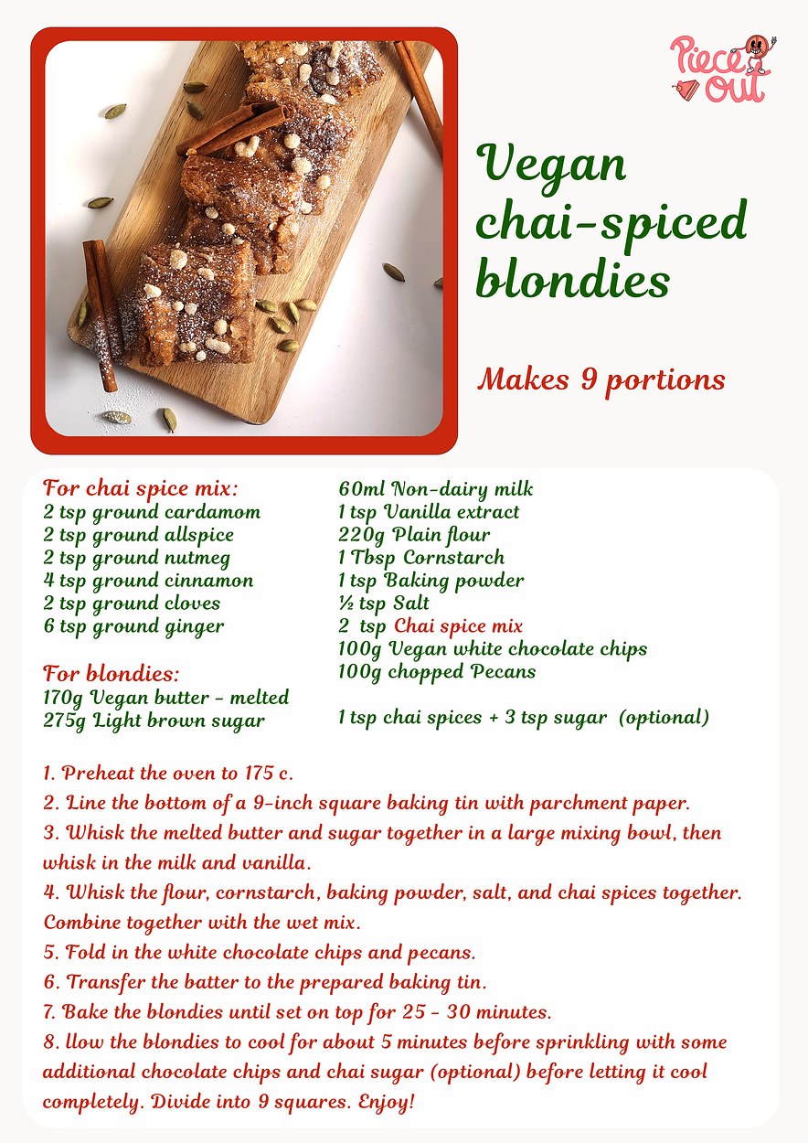 Vegan chai-spiced blondies recipe