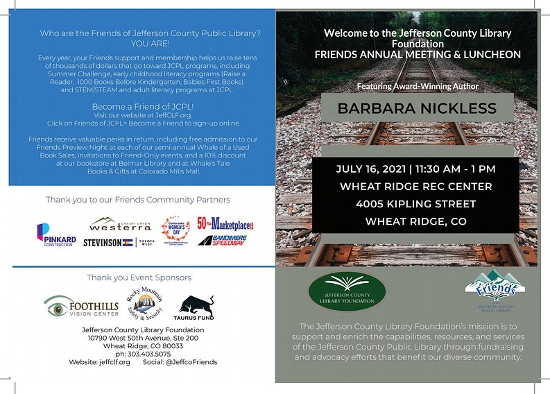 Author Talk - Barbara Nickless - Event Program, front/back spread