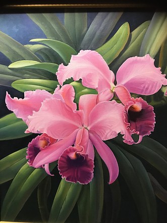 Pink Orchids in oil medium