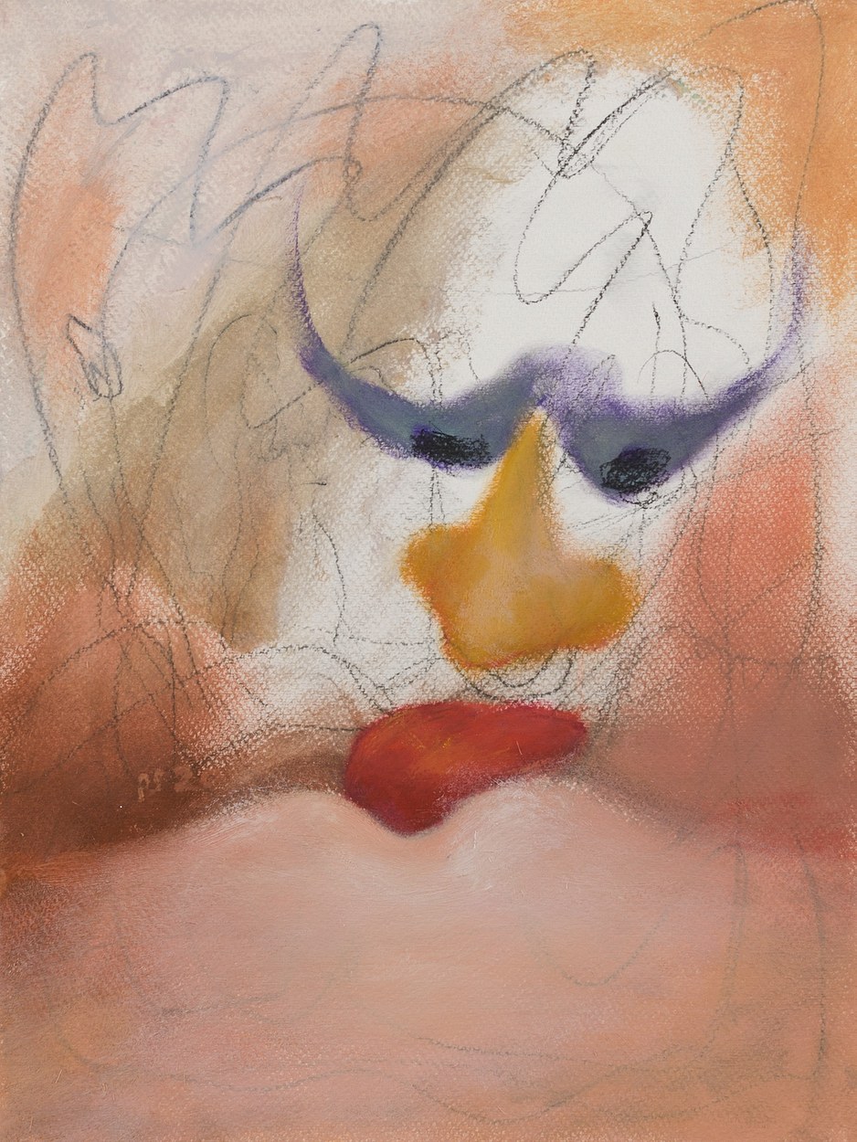 'PUSSY LICKING' (2020), OIL AND CHARCOAL ON PAPER, 40 X 30 CM 