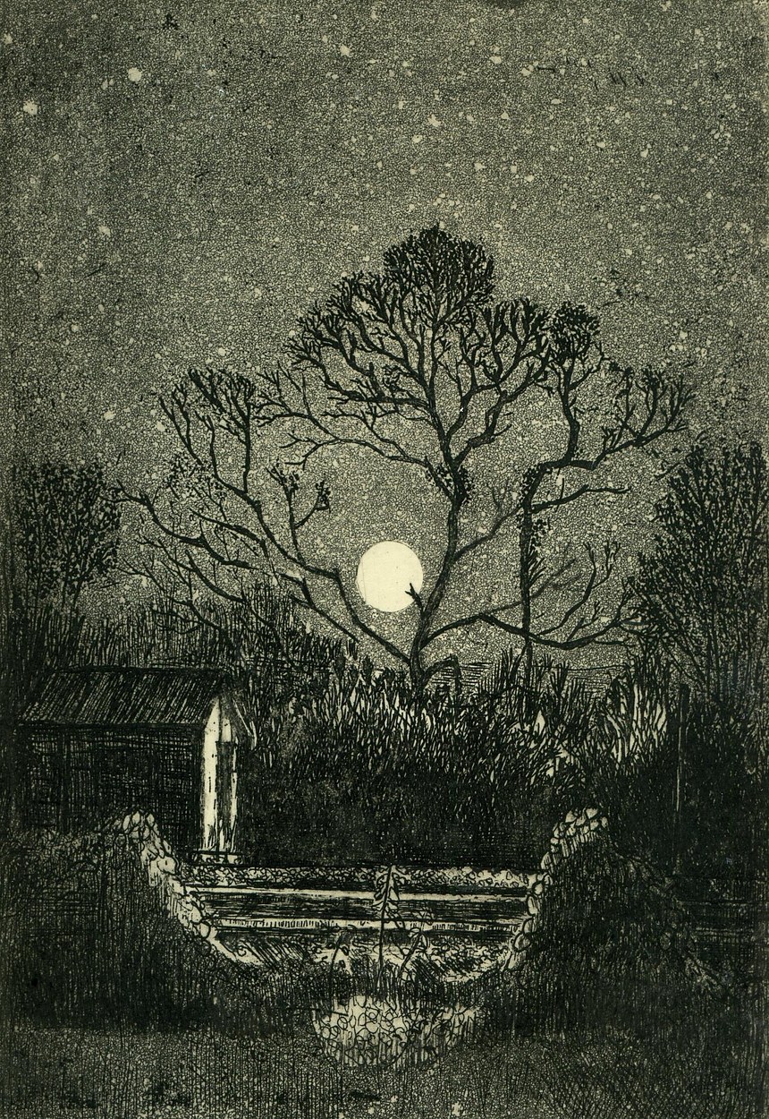 Moonlight over the Tracks, etching, image size 15 x 21 cm., edition of 30, £125