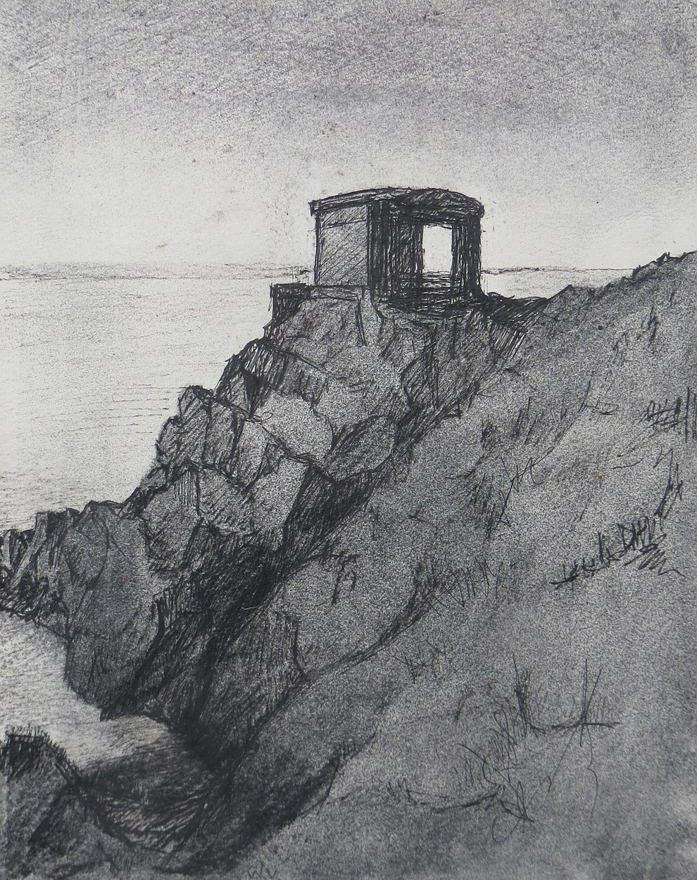Brean Down, WW2 searchlight station, drypoint, image size 20 x 28cm., edition of 10, £150