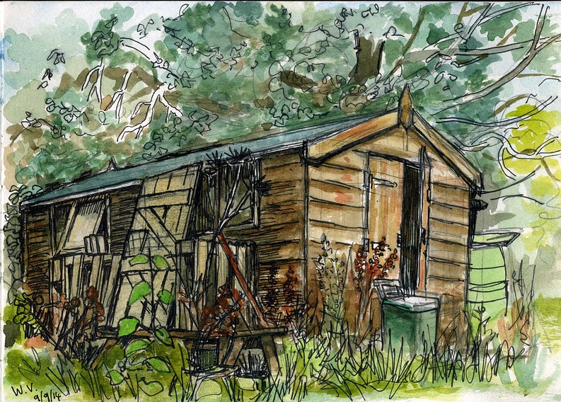 Shed, Well House,  watercolour