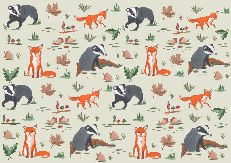 Fox and Badger Pattern Grey