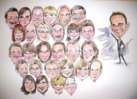 Group caricature in colour size A2