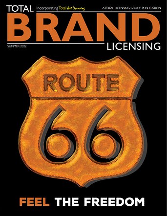 Cover of the Total Brand Licensing magazine. Created the ROUTE 66 brand image for Tempting Brands, the owner of this brand.