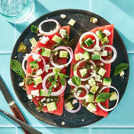 Cucumber & Watermelon with Mint-Basil Dressing