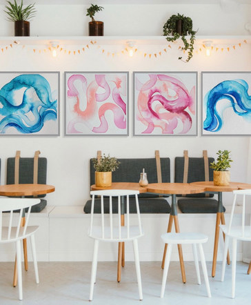 Abstract Waves Series Framed in a Cafe