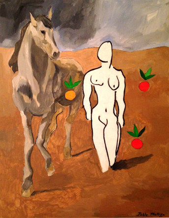 Nude leading a horse, by Pablo Matisse