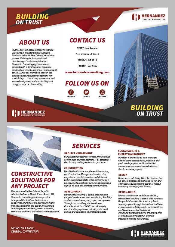 Hernandez Consulting & Construction Tri-fold Brochure