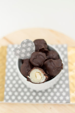 Handmade chocolates with marzepan.