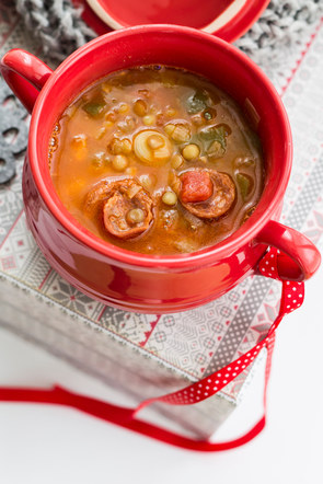 Spanish soup with lentils and chorizo. 