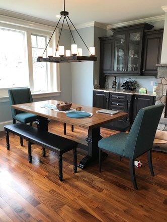 Teal Host Chairs with Farmhouse Style Dining