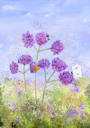 Verbena, Bee and Butterfly
