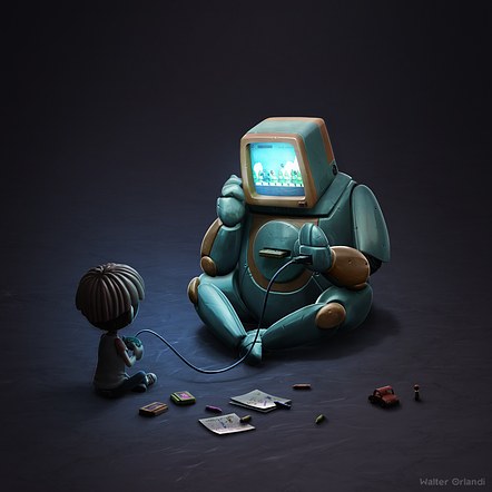 Kid and robot
