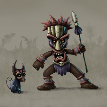Tiki warrior and pet concept