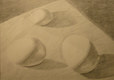 3 eggs on a table. Pencil drawing.