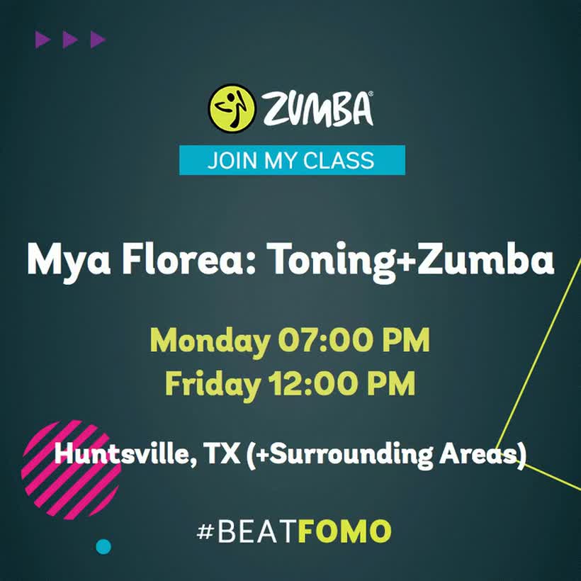 Come join my Zumba and Toning classes! Checkout myaw.zumba.com for more info 