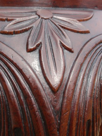 Close up of Carved Knee of Queen Ann Footstool 