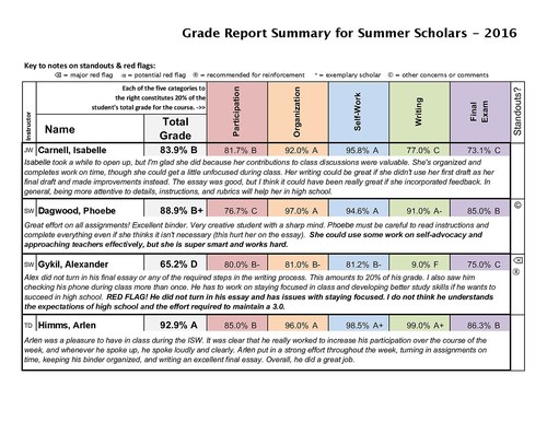 Grade Report Summary for DM