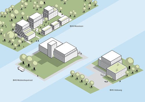 Isometrische weergave van diverse bouwprojecten