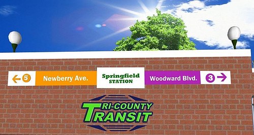 Tri-County Transit wall station name signage