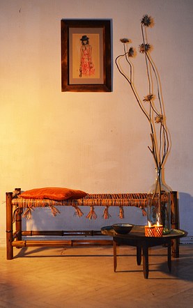 Bamboo Bench With Tassels / ბამბუკის სკამი ფუნჯებით