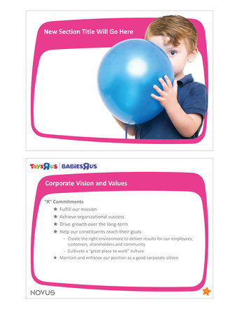 Presentation Design; Clients: Novus for Toys "R" Us, Babies"R"Us
