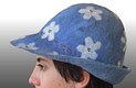 Pure Australian, hand dyed wool blue hat, white flowers. Beaded. 