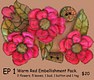 EP 1 Warm red floral embellishment pack. 11 piece pack.