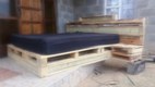 Reed weaved pallet double bed with head board