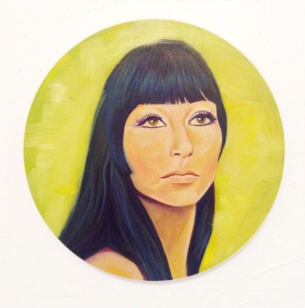 "Cher" Oil on round wood board, 2018