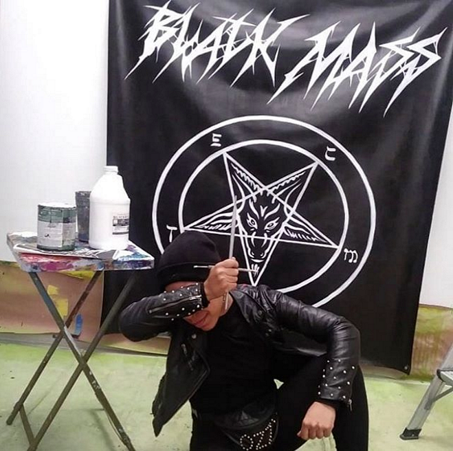 Banner design for metal band Black Mass, Acrylic on Vinyl, 2019