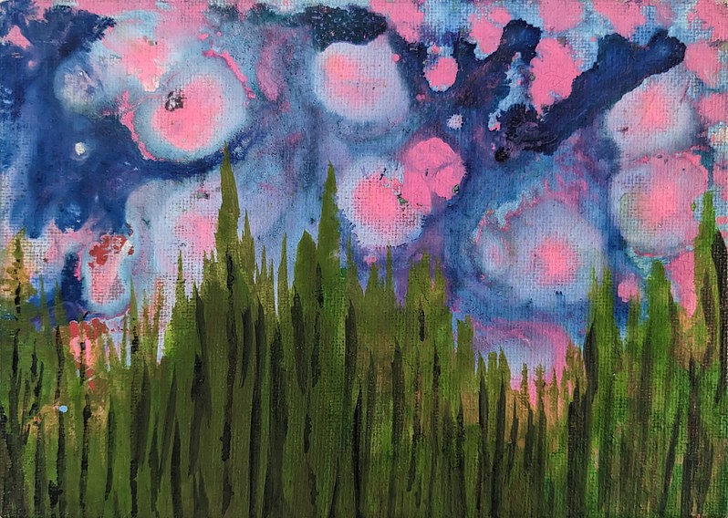 Pink Blob Sky with Trees