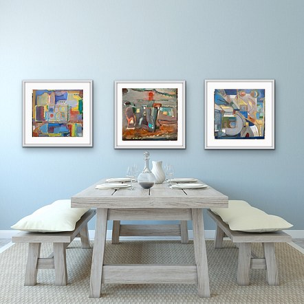 3 pieces hung in kitchen setting