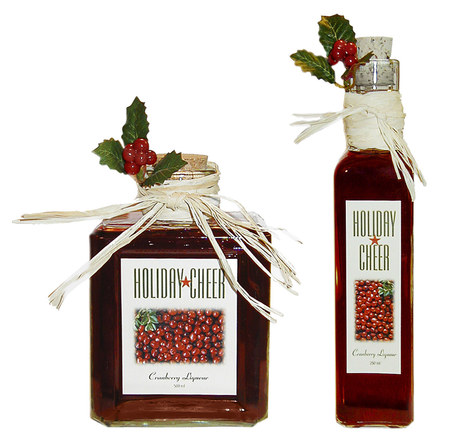 Homemade Cranberry Liqueur Gifts with Labels