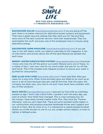The Simple Life Off-Grid Resource List | Website Handout P. 3
