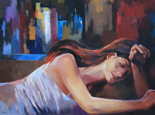 Joro Petkov, Oil on canvas, Portrait, "Dreaming", # 6