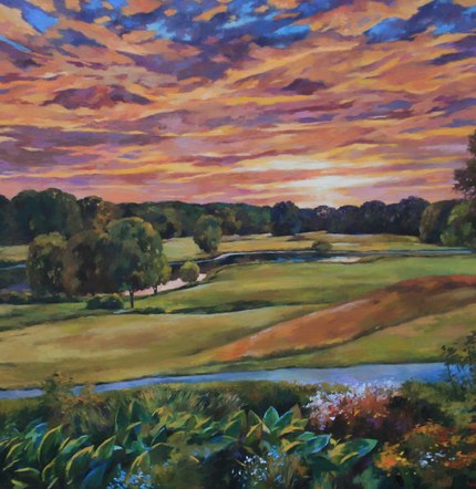 Joro Petkov, Oil on canvas, Landscape, "Sunset", # 1