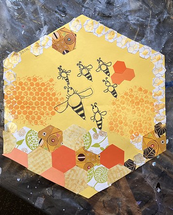 Second Grade Art and Science Pollinator Collage - Honey Bees