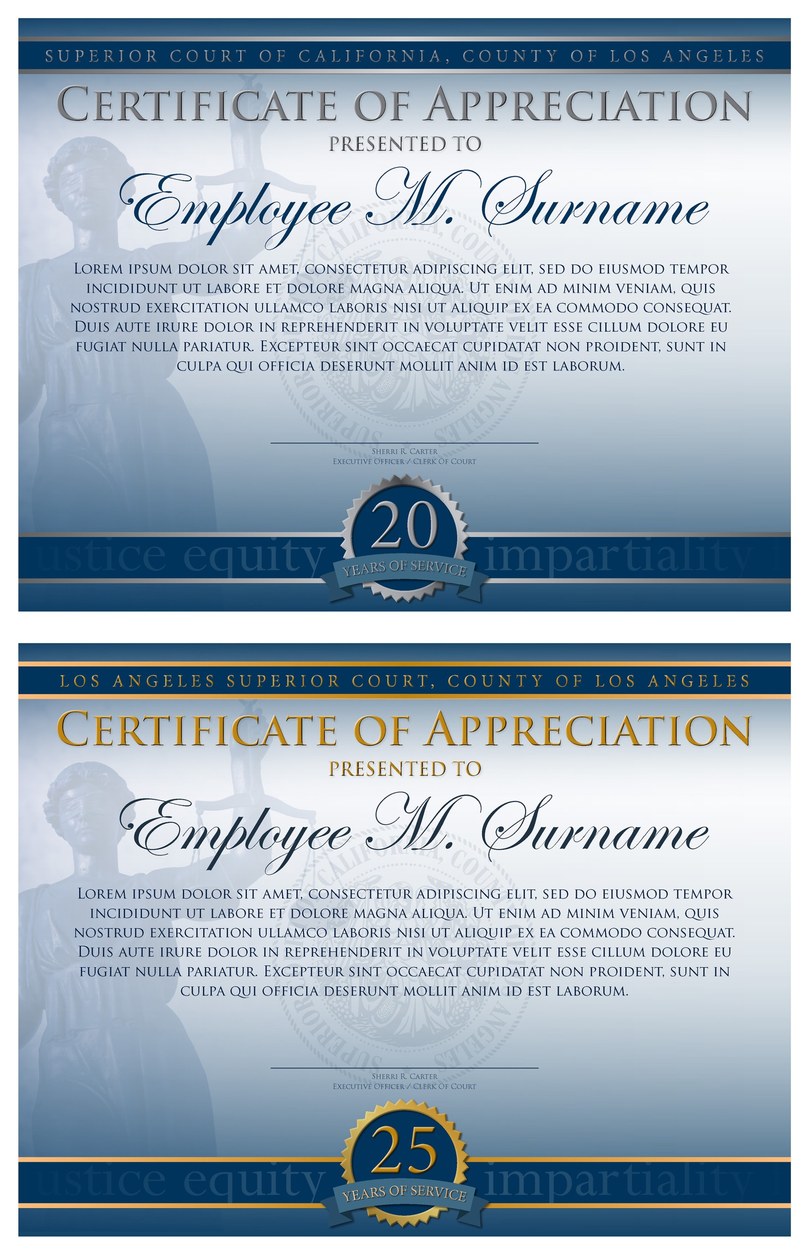 Los Angeles Superior Court - Service Award Certificates