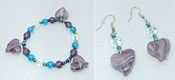 Love Don't purple and blue earring and dangle bracelet combo