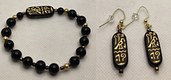 Black & gold hieroglyph earring and bracelet combo