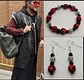 Metal red leopard earring and bracelet combo 