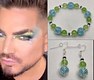 Green & turquoise mesh earring & bracelet combo 
