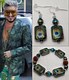 Turquoise peacock earring and bracelet combo 